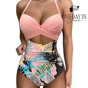 Aleumdr Cross Front Cut Out One Piece Swimsuit Size L